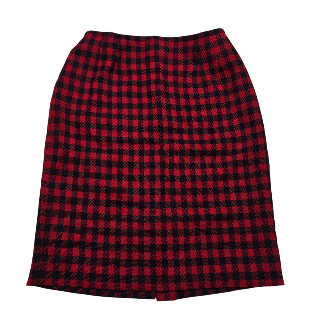 Vintage Liz Claiborne Wool Pencil Skirt Office Siren Womens 8P Red Black Plaid